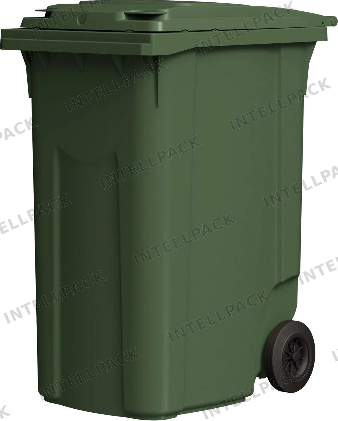 Мусорный контейнер 360 л iPlast зелёный 2-колёсный (д. 200 мм) с зелёной крышкой