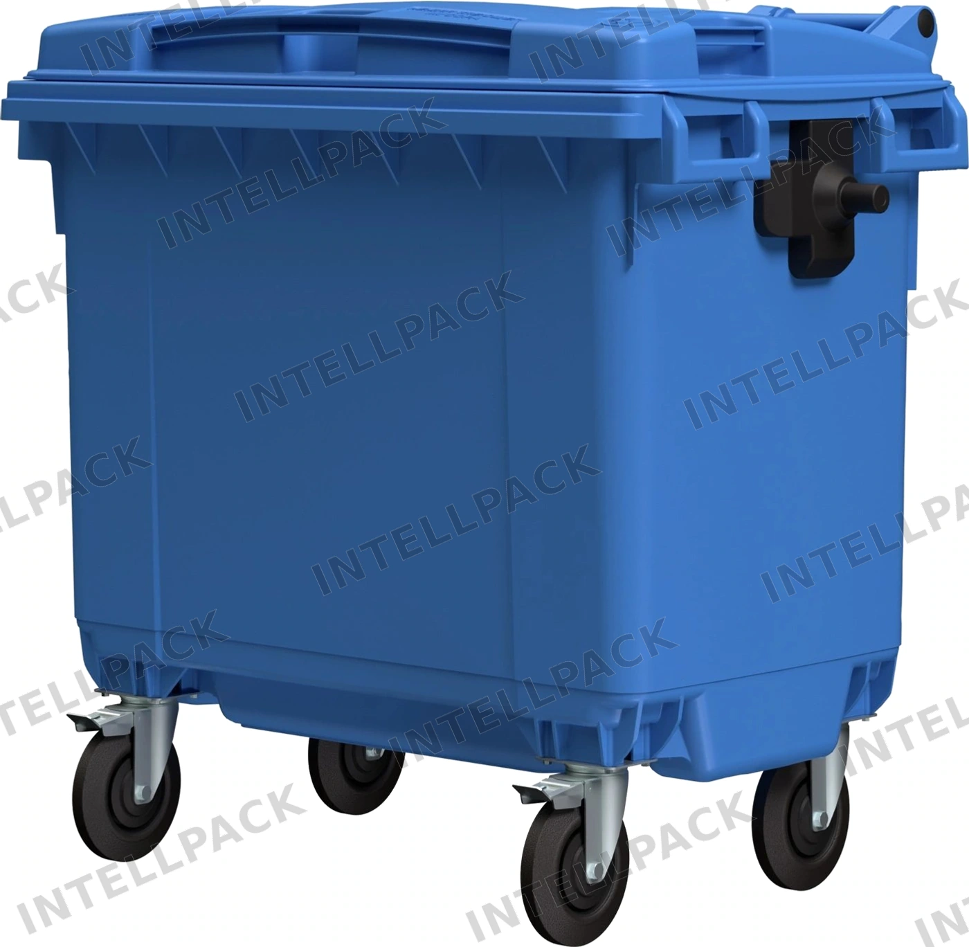 Мусорный контейнер 660 л iPlast тёмно-голубой 4-колёсный с тёмно-голубой крышкой