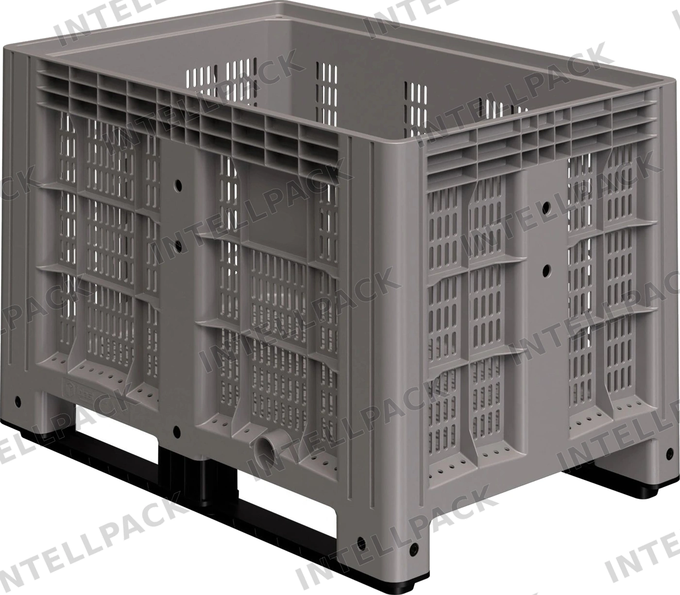 Большой контейнер 1200x800x800 мм iPlast iBOX серый c перфорированными стенками и дном, на полозьях
