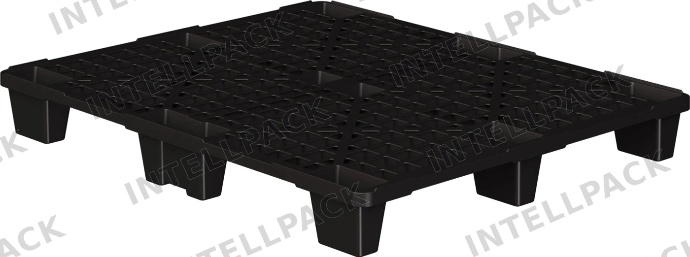 Пластиковый паллет 1200x1000x135 мм iPlast чёрный ЭКО перфорированный на ножках с бортиком