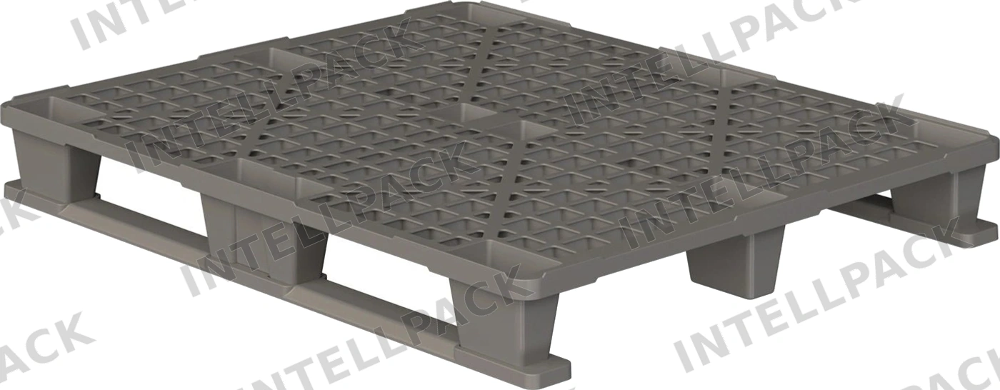 Пластиковый паллет 1200x1000x145 мм iPlast серый перфорированный на 2 полозьях с бортиком