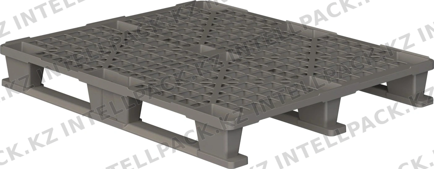 Пластиковый паллет 1200x1000x145 мм iPlast серый перфорированный на 3 полозьях с бортиком