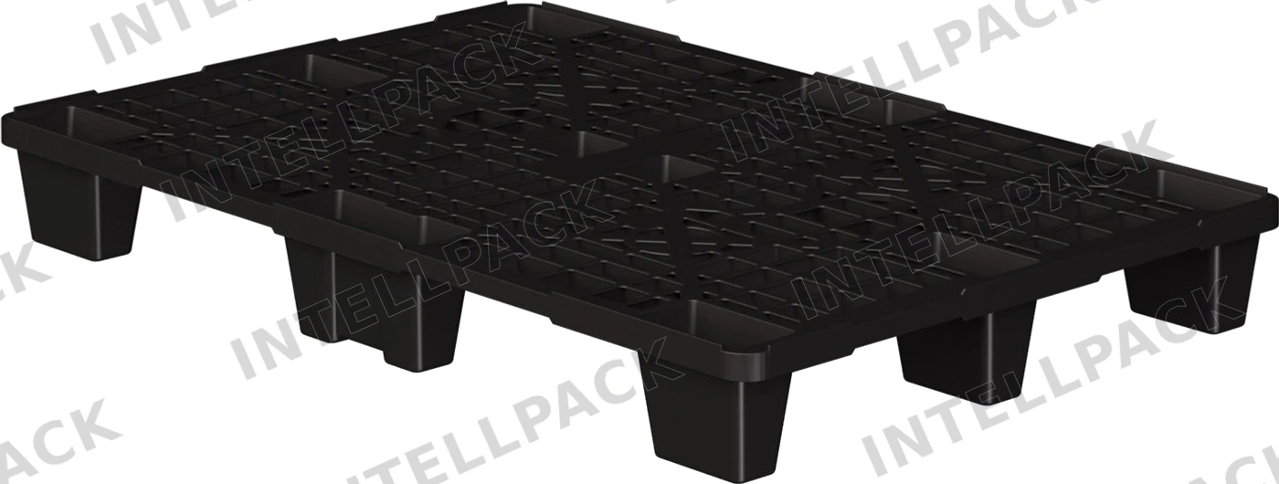 Пластиковый паллет 1200x800x140 мм iPlast чёрный ЭКО перфорированный на ножках с бортиком