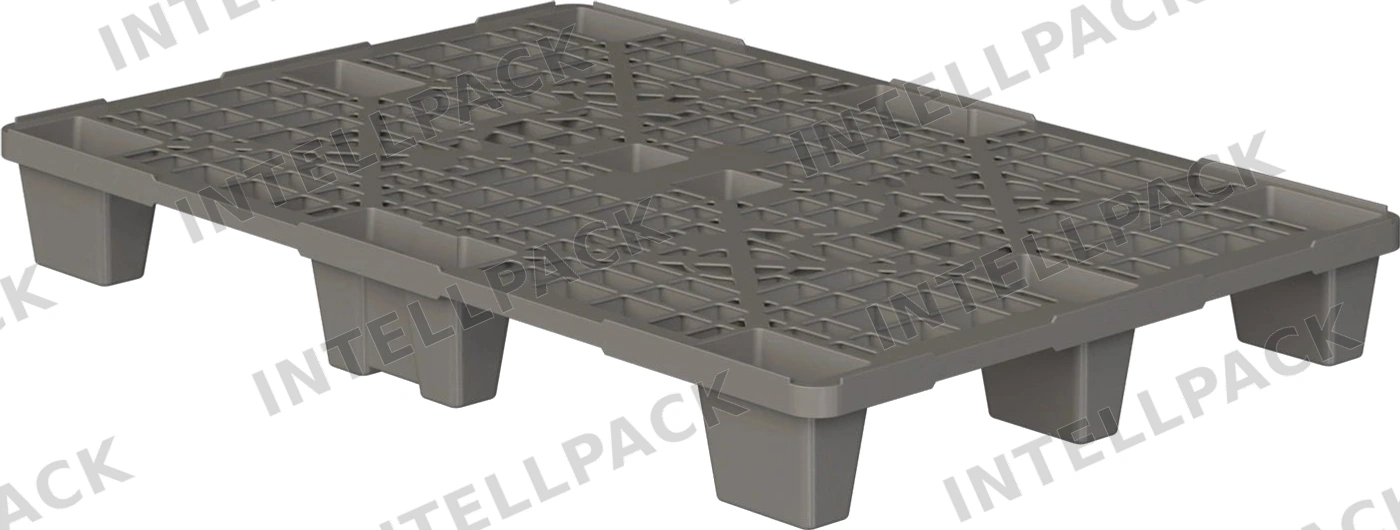 Пластиковый паллет 1200x800x140 мм iPlast серый перфорированный на ножках с бортиком
