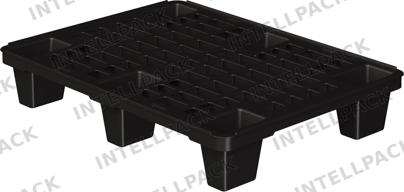 Пластиковый паллет 800x600x140 мм iPlast чёрный ЭКО перфорированный на ножках с бортиком